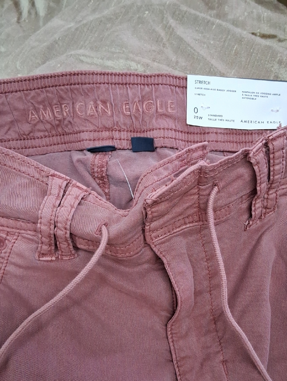 American Eagle Dusty Rose Drawstring Cotton Baggy Jogger Pants Size 0.